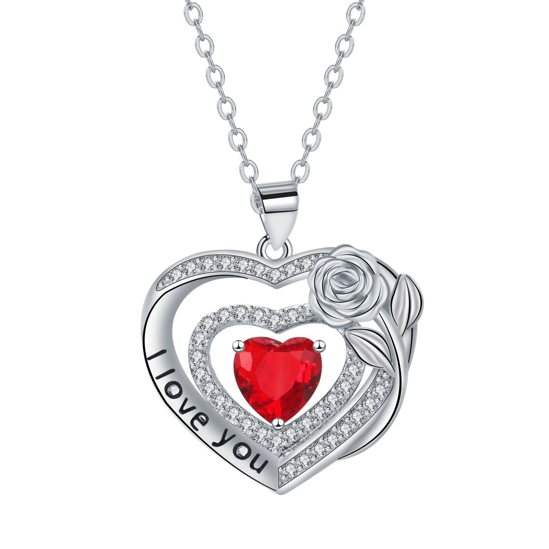 Fashionable Elegant Heart-shaped Pendant Rose Necklace