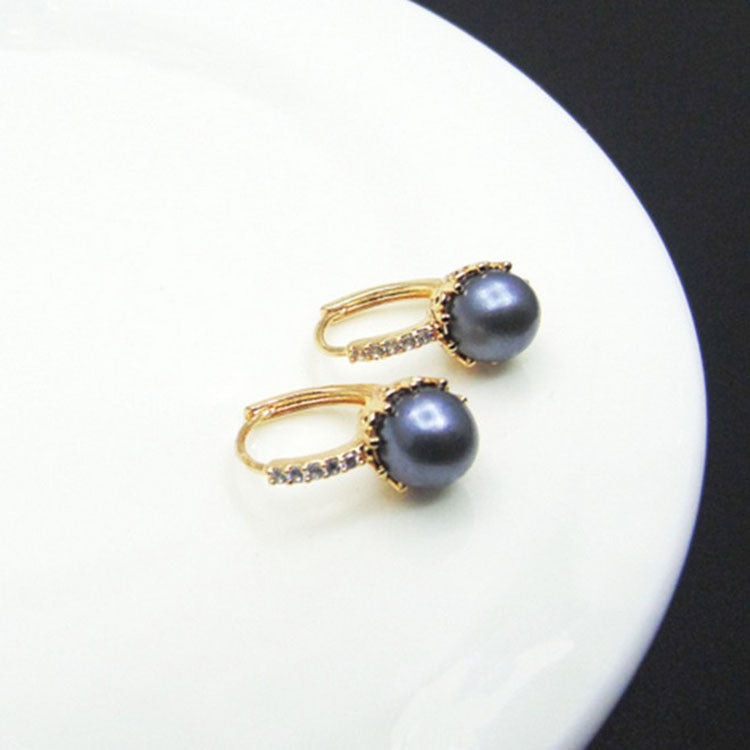 High-grade Pearl Ear Clip Inlaid Zircon Female Accessories Gold Plated Environmental Protection