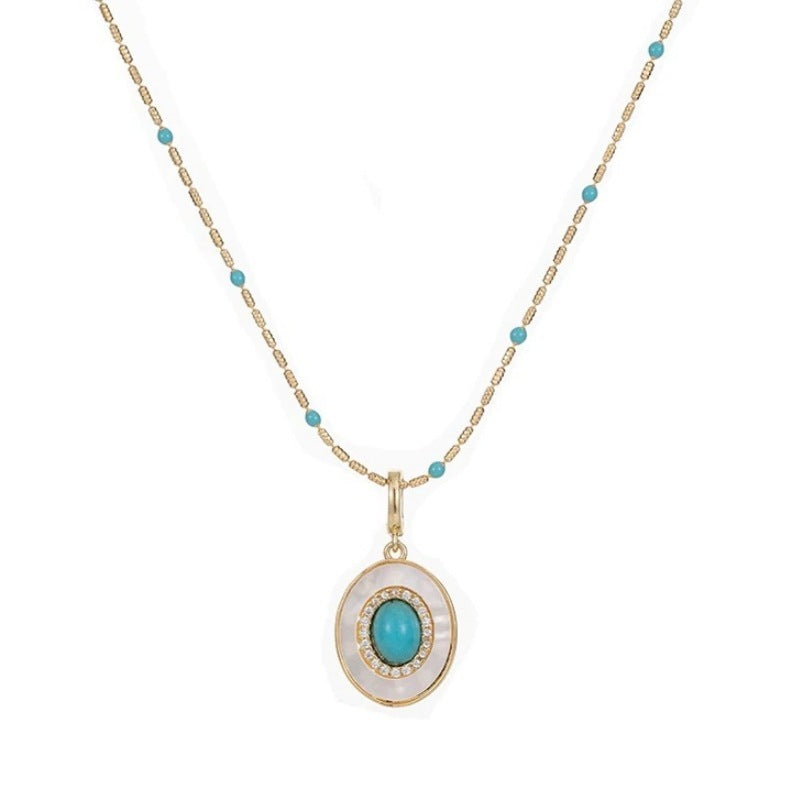 Turquoise Crystal Pearl Twin Chain Necklace