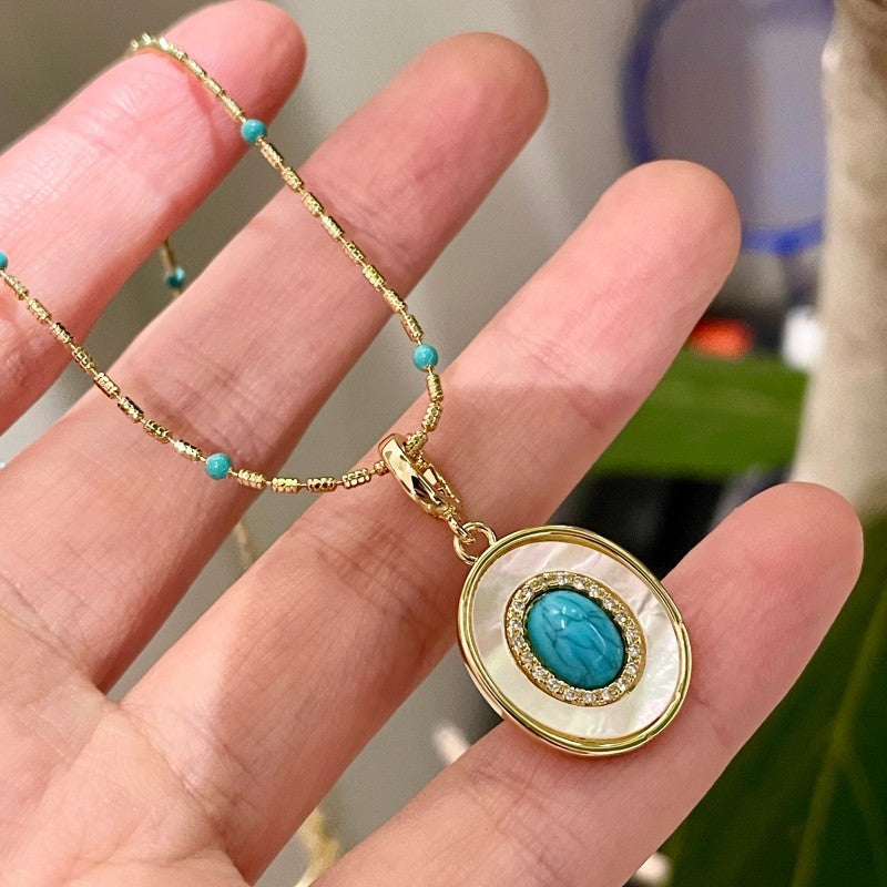 Turquoise Crystal Pearl Twin Chain Necklace