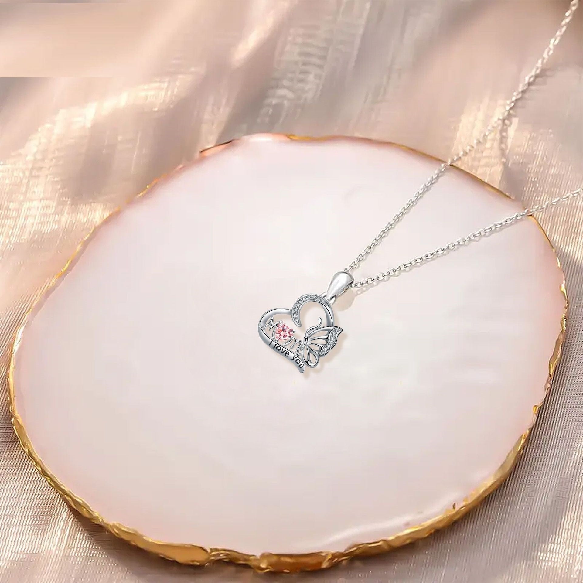 Butterfly Pendant MOM Necklace Mother's Day