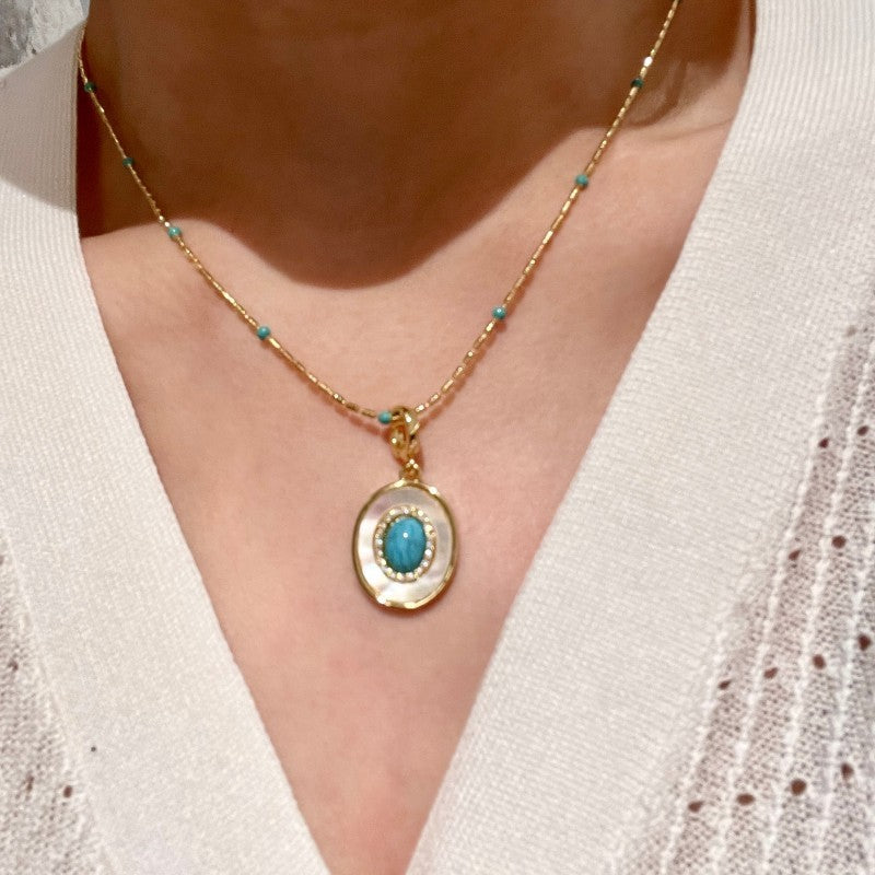 Turquoise Crystal Pearl Twin Chain Necklace