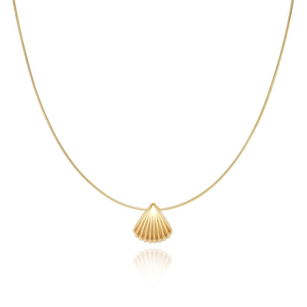 Ocean Short Chain Fan Shell Snake Bone Necklace
