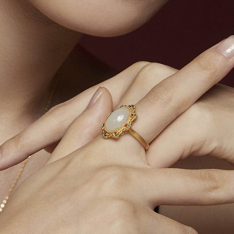 National Fashion Enamel Craft Hetian Jade Ring