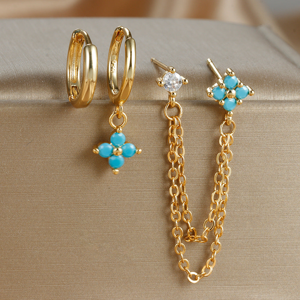 Tassel Earrings Micro Inlaid Zircon Suit Ladies Three-piece Set