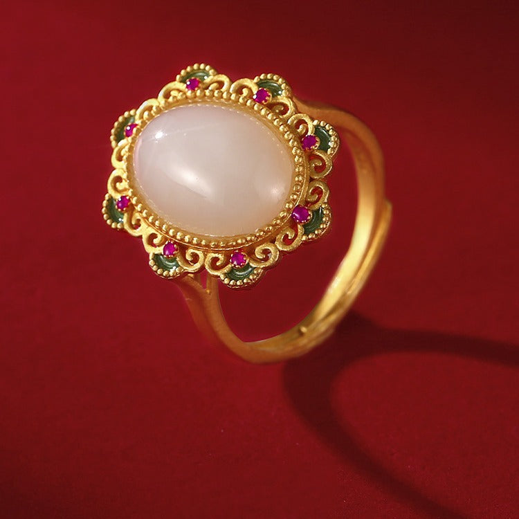 National Fashion Enamel Craft Hetian Jade Ring