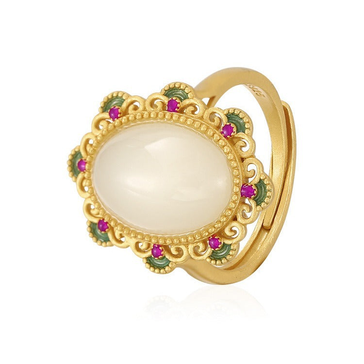 National Fashion Enamel Craft Hetian Jade Ring