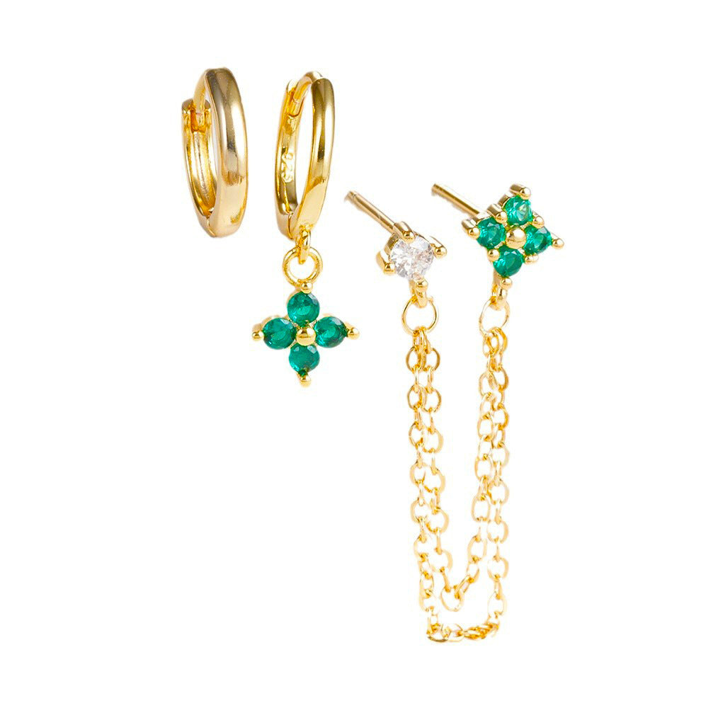 Tassel Earrings Micro Inlaid Zircon Suit Ladies Three-piece Set