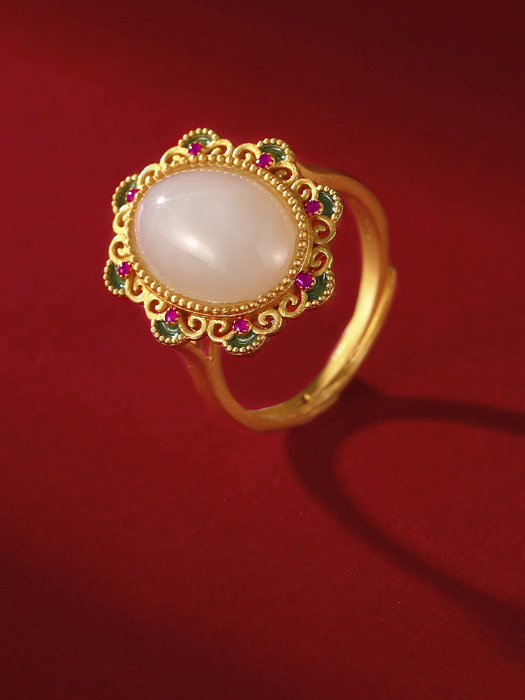 National Fashion Enamel Craft Hetian Jade Ring