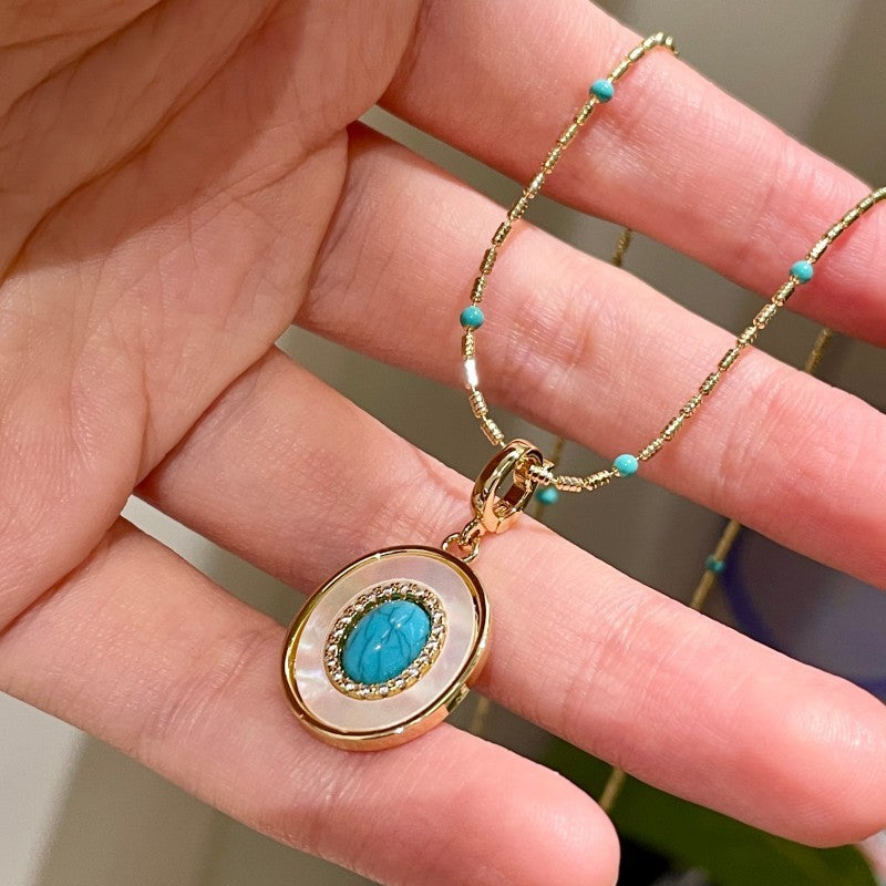 Turquoise Crystal Pearl Twin Chain Necklace