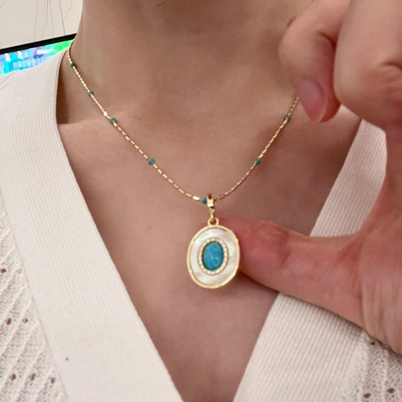 Turquoise Crystal Pearl Twin Chain Necklace